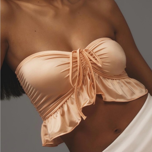 Anthropologie Strapless peach Ruffled Bandeau Top size small - Picture 1 of 4